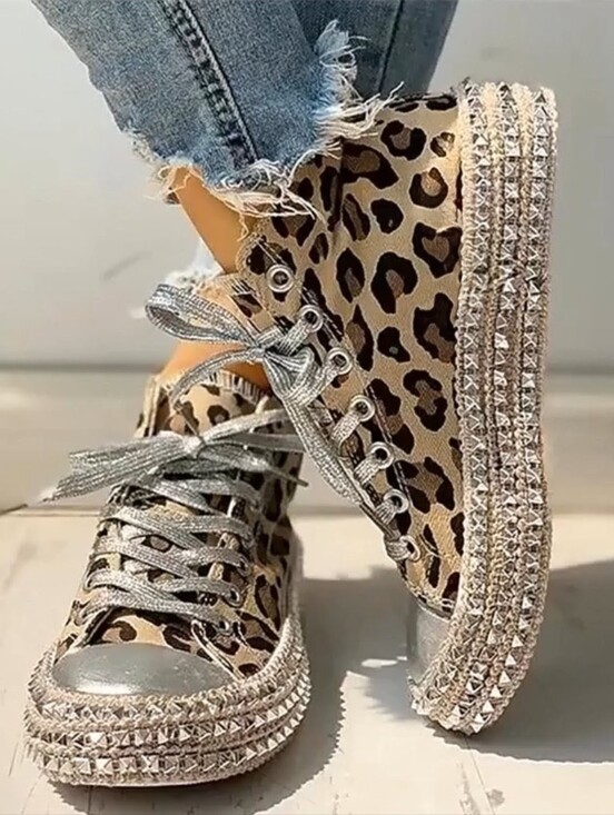 Shoes - Leopard Print High Top Canvas Sneaker